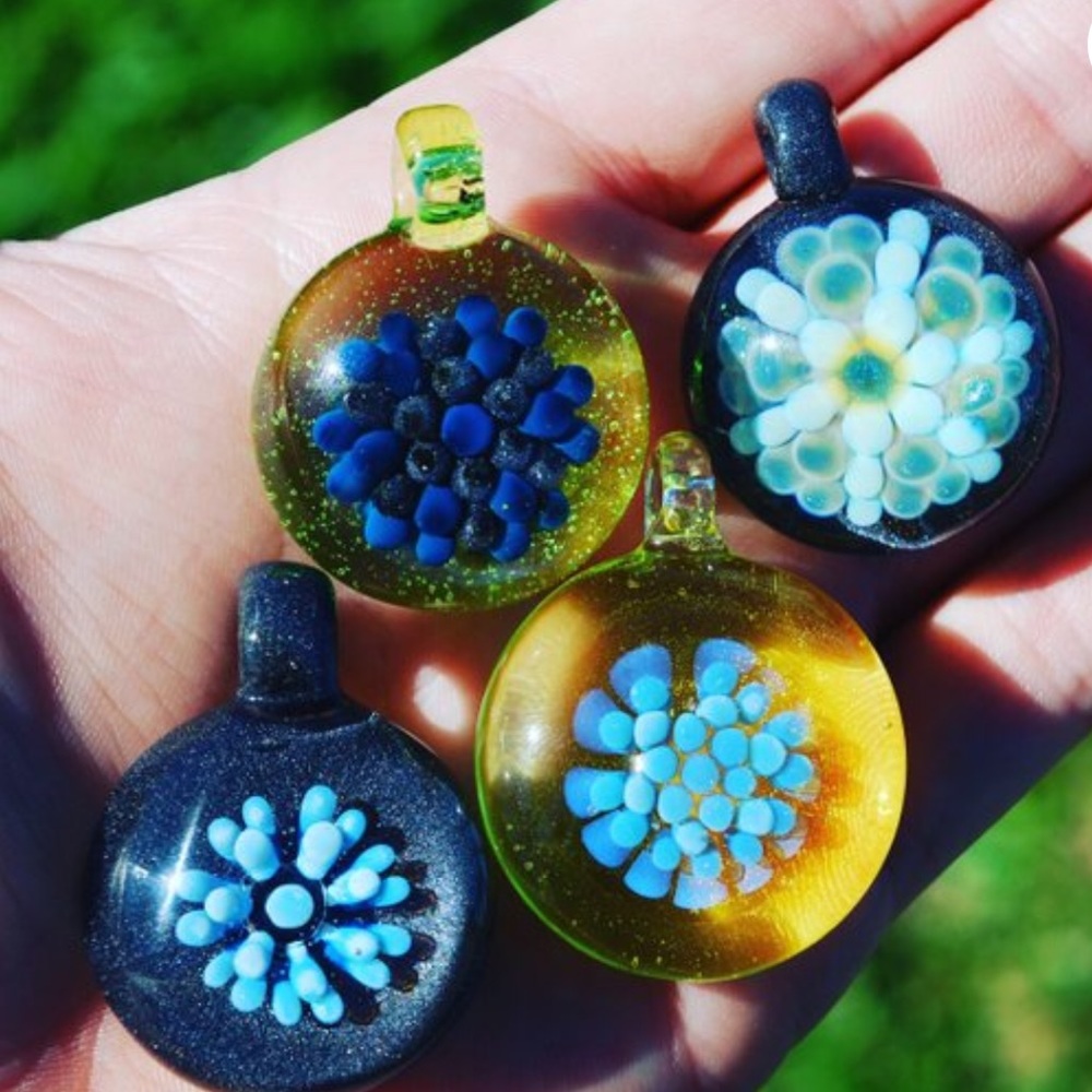 Handblown Implosion Flower, Glass Lampwork Pendant